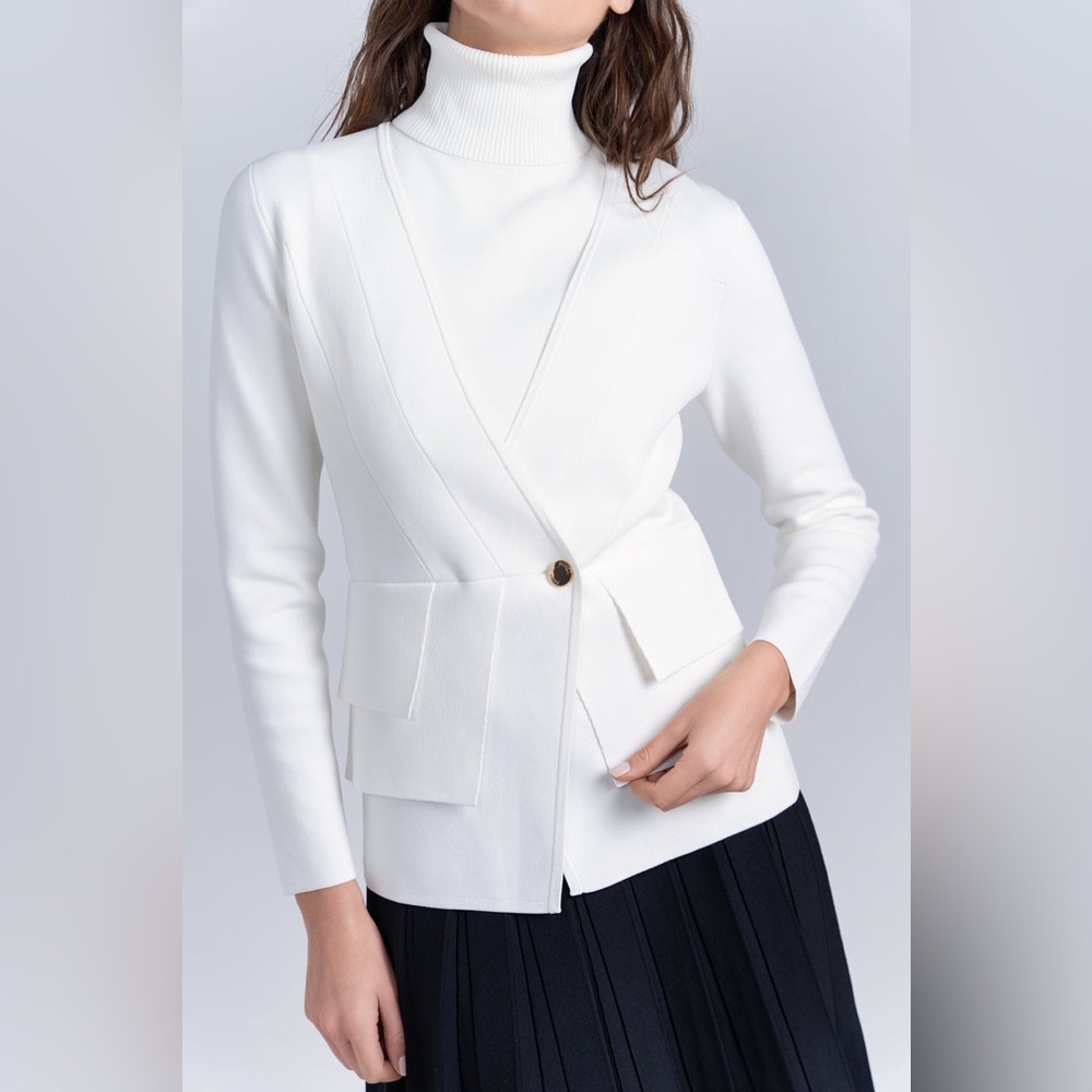 Aleeza Paris Alexander White KNIT Blazer Sz L